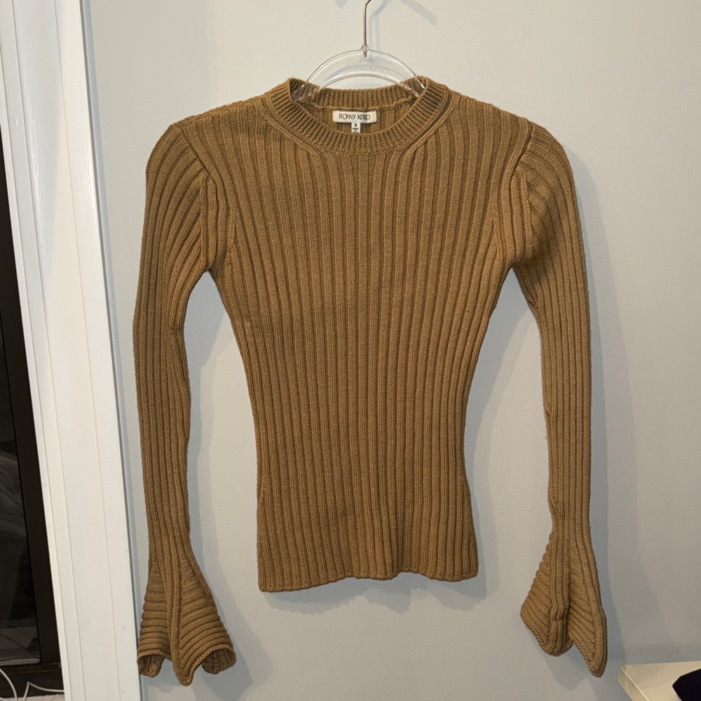 Ronny Kobo Collection Camel Ribbed Long Sleeve Top